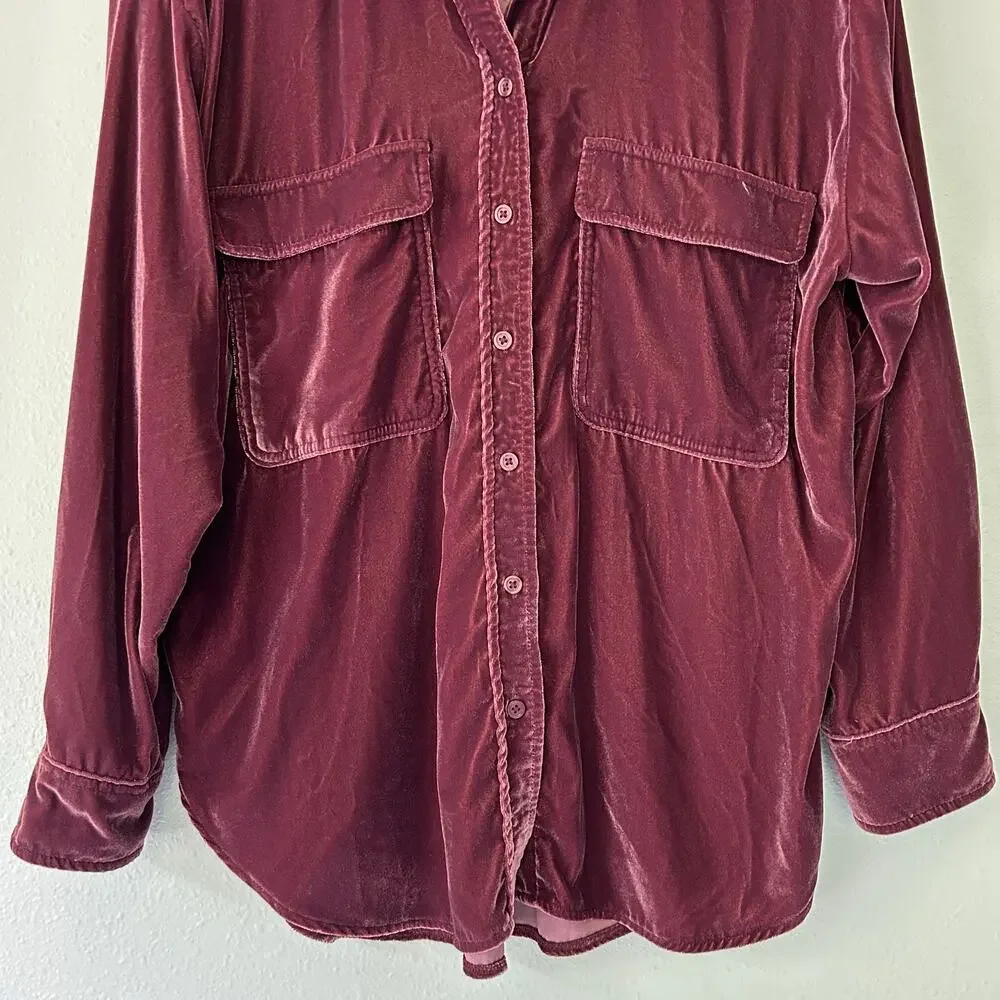 Universal Thread pink Velvet Oversized Button Up Shirt M - Picture 3 of 10